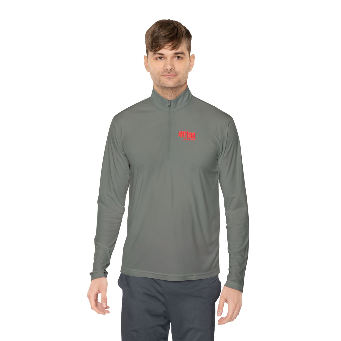 Unisex Quarter-Zip Pullover with Red Graphic Design - Perfect for Casual Outings & Sports