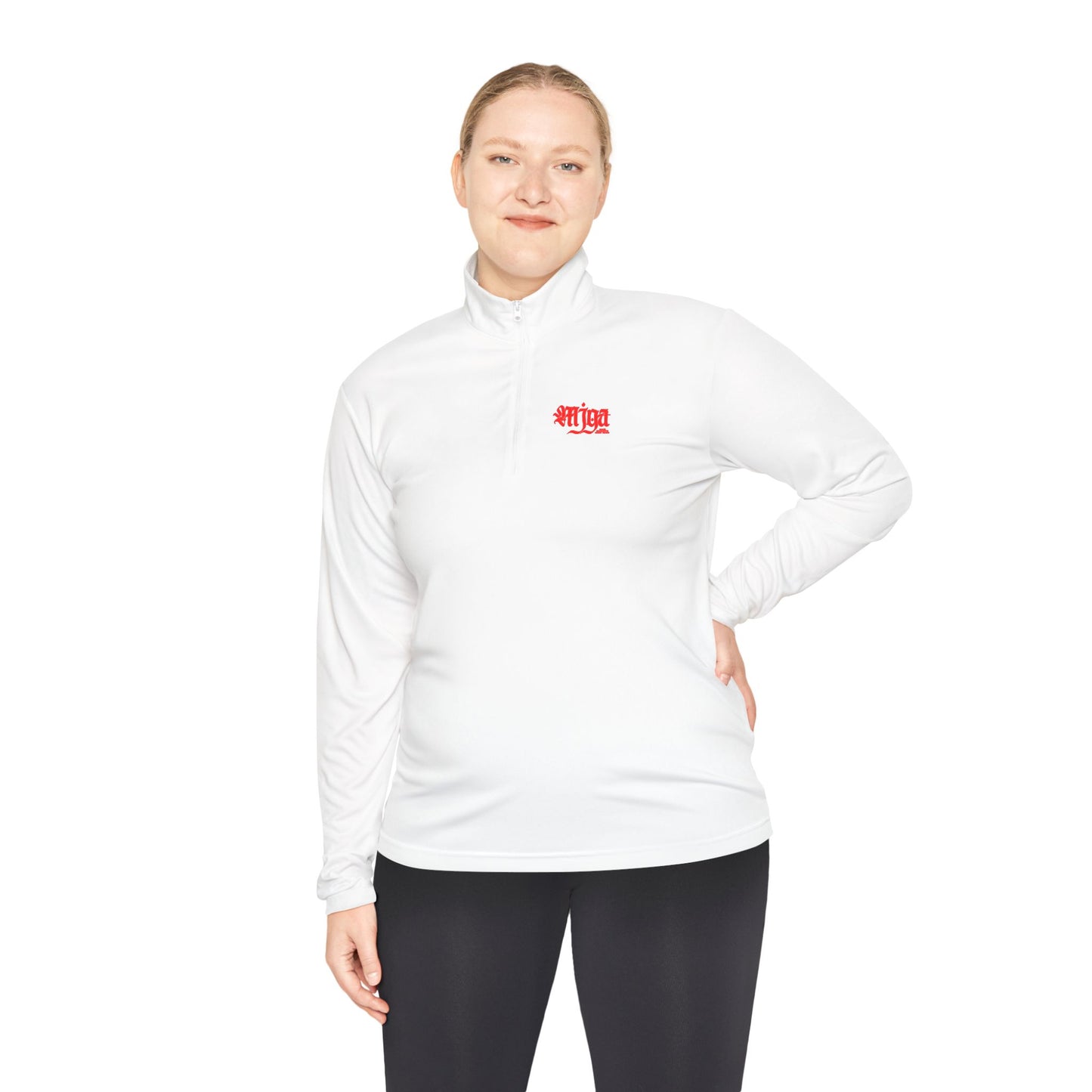 Unisex Quarter-Zip Pullover with Red Graphic Design - Perfect for Casual Outings & Sports