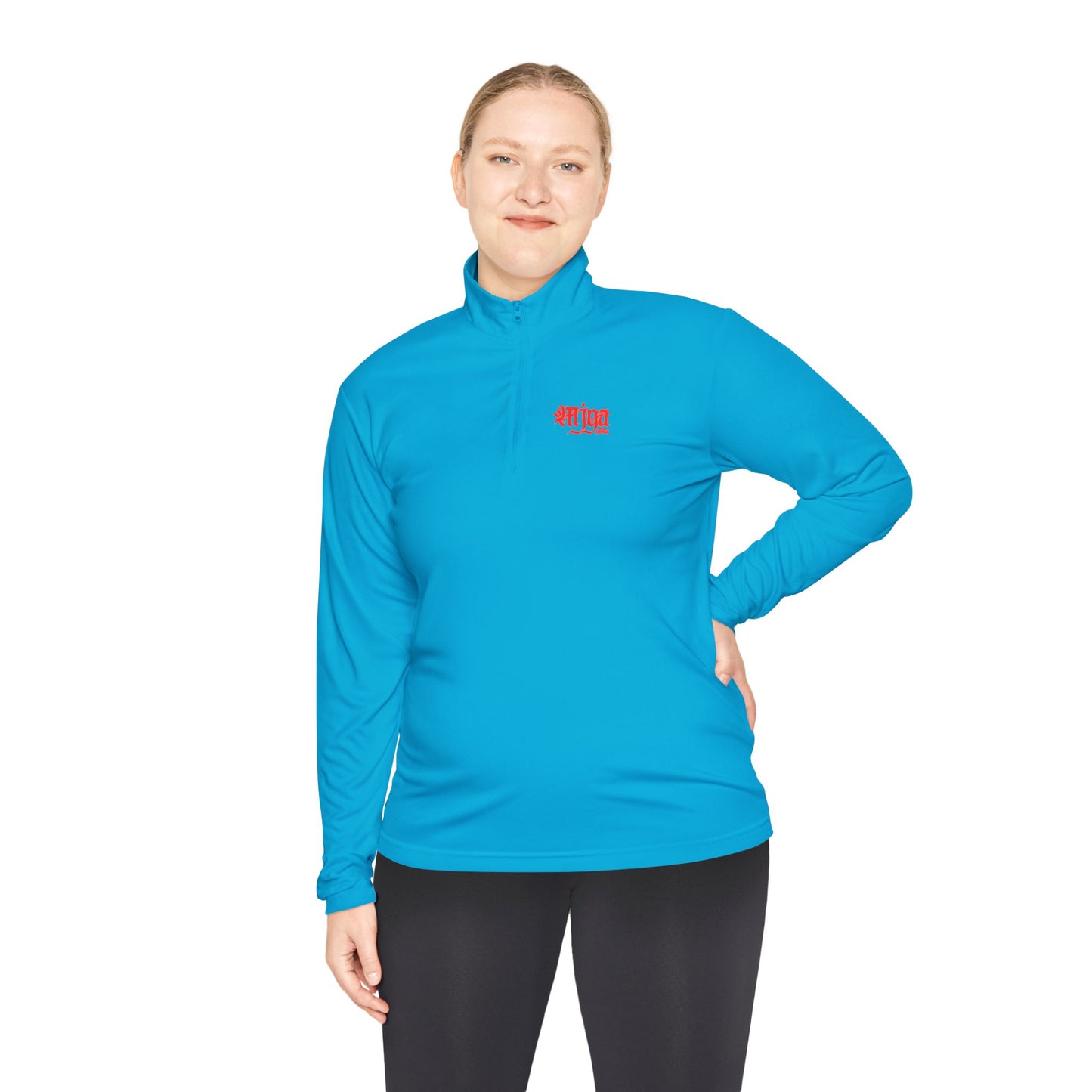 Unisex Quarter-Zip Pullover with Red Graphic Design - Perfect for Casual Outings & Sports