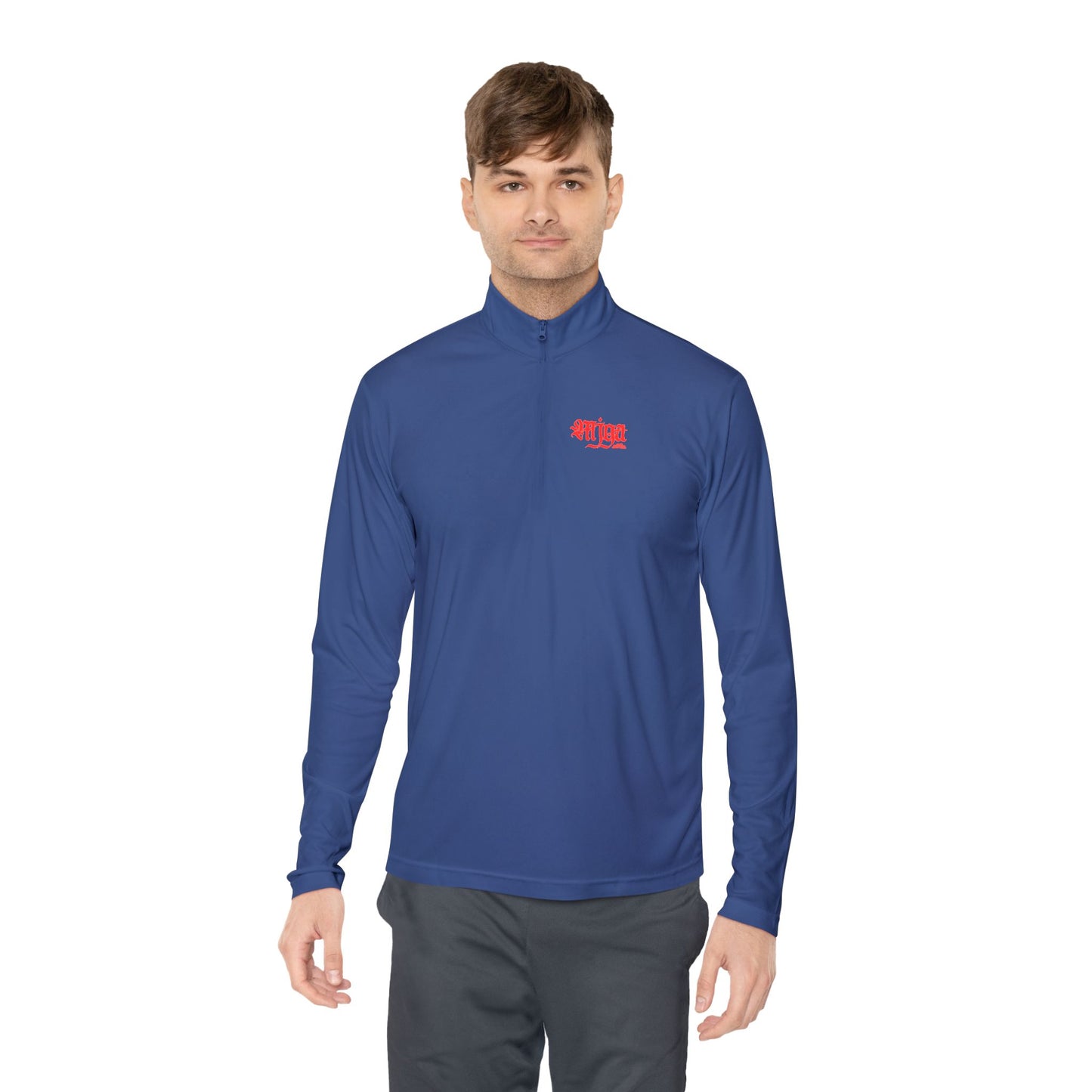 Unisex Quarter-Zip Pullover with Red Graphic Design - Perfect for Casual Outings & Sports