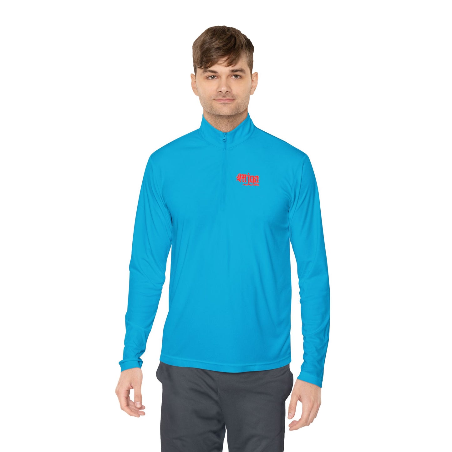 Unisex Quarter-Zip Pullover with Red Graphic Design - Perfect for Casual Outings & Sports