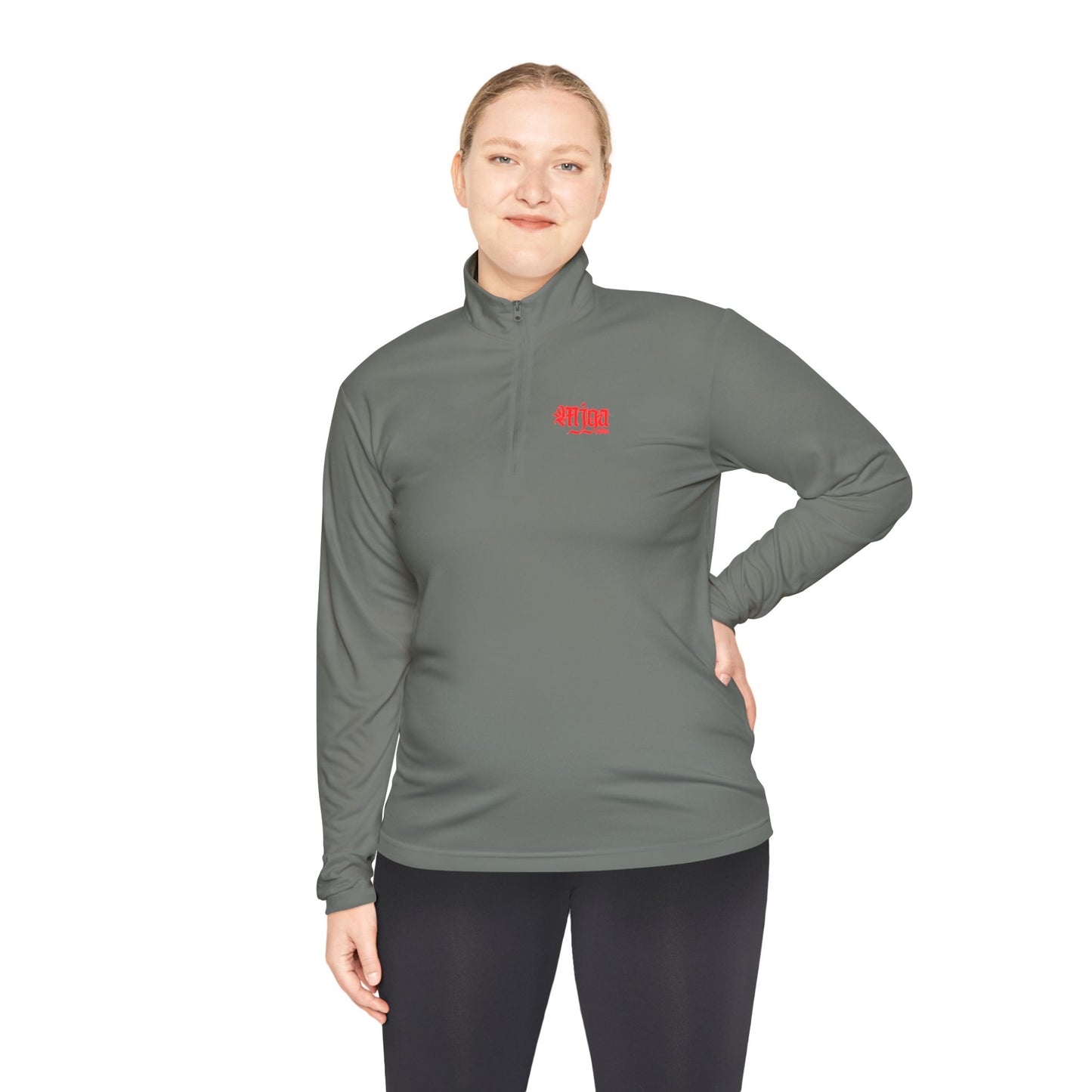 Unisex Quarter-Zip Pullover with Red Graphic Design - Perfect for Casual Outings & Sports