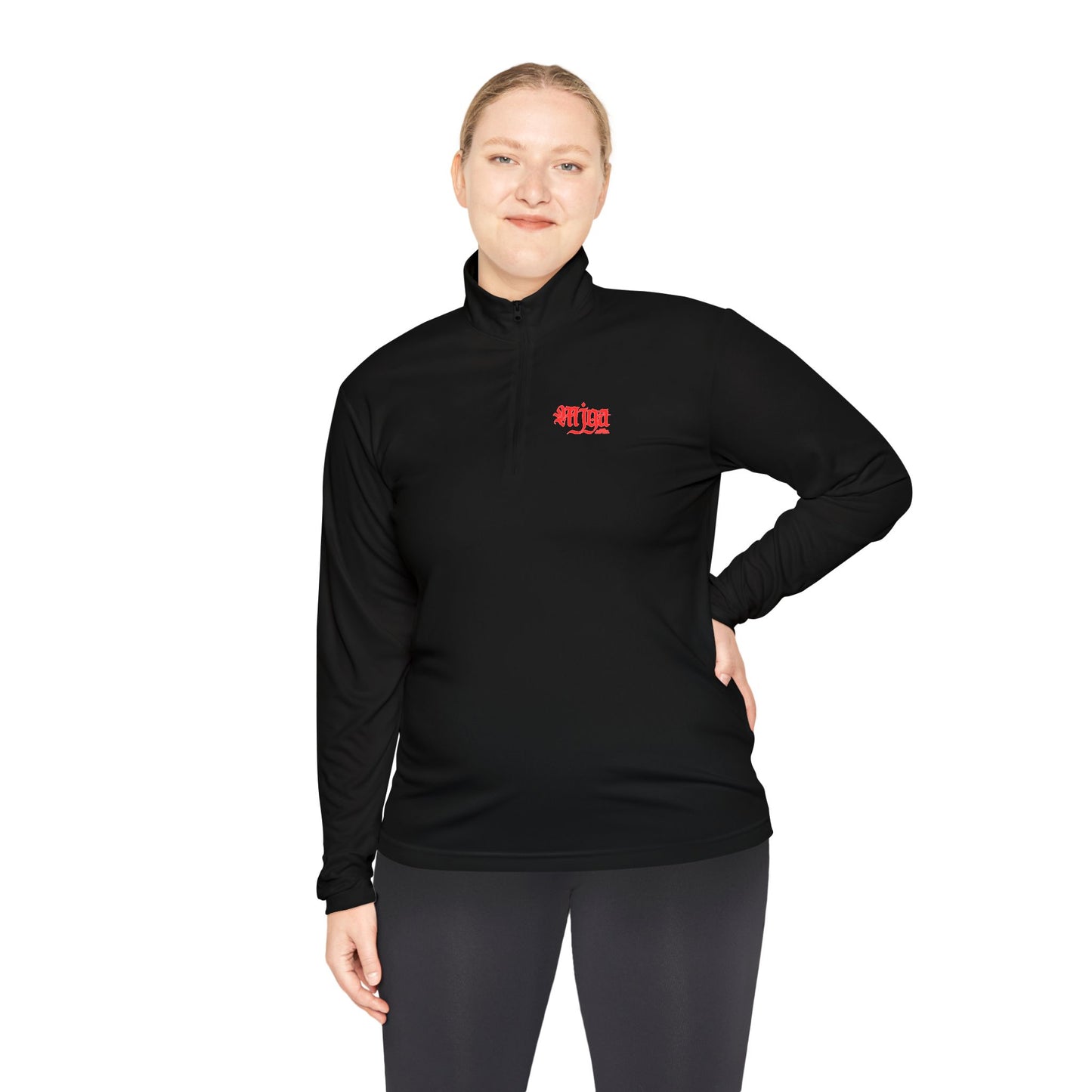 Unisex Quarter-Zip Pullover with Red Graphic Design - Perfect for Casual Outings & Sports