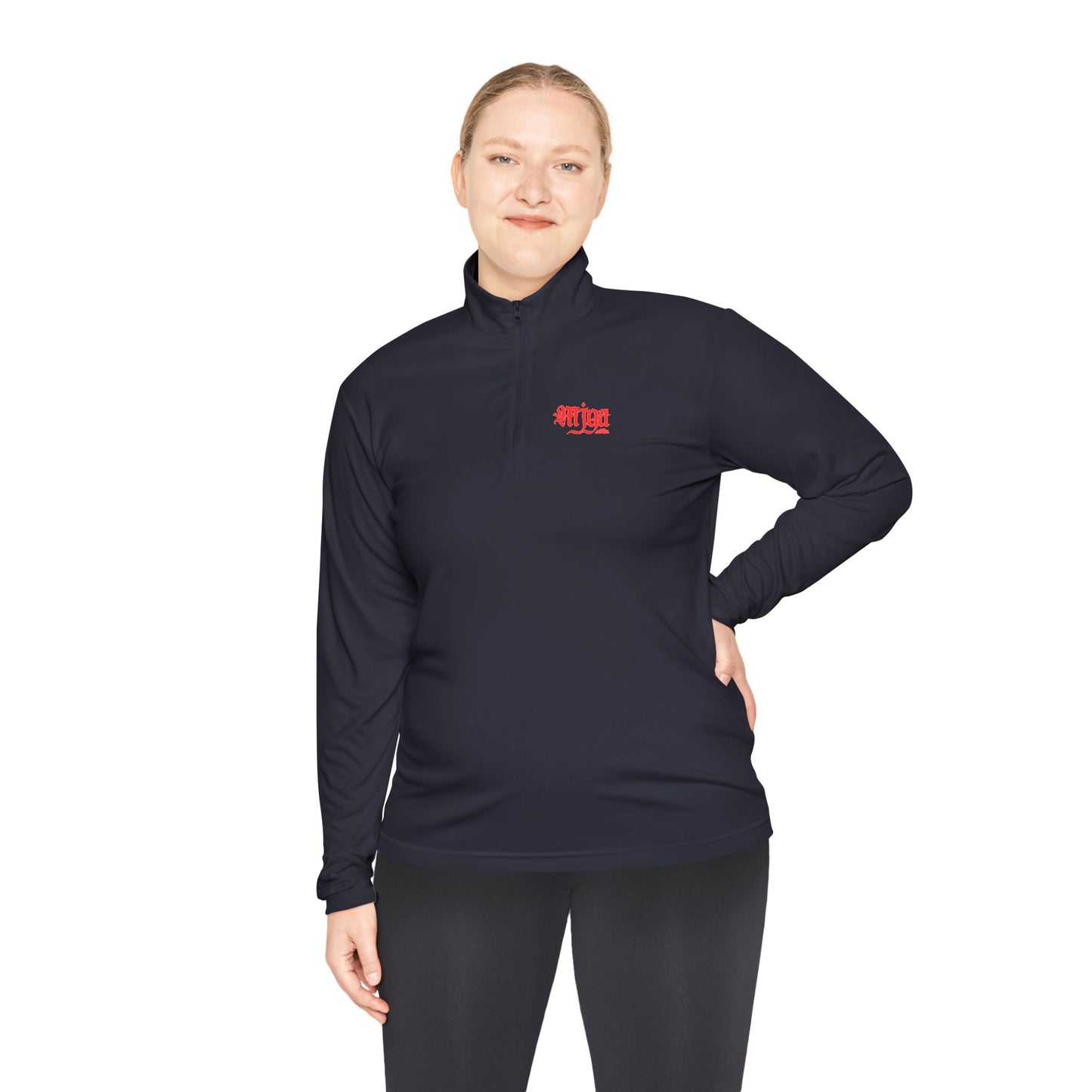 Unisex Quarter-Zip Pullover with Red Graphic Design - Perfect for Casual Outings & Sports