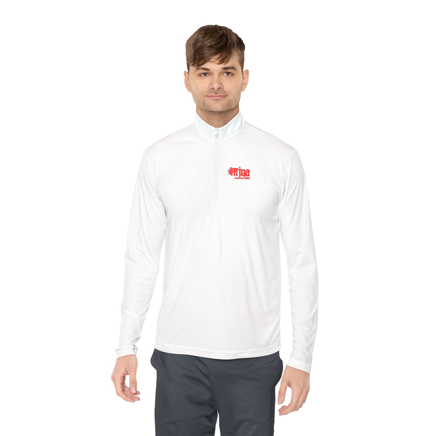 Unisex Quarter-Zip Pullover with Red Graphic Design - Perfect for Casual Outings & Sports