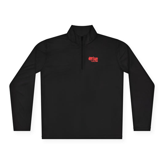 Unisex Quarter-Zip Pullover with Red Graphic Design - Perfect for Casual Outings & Sports