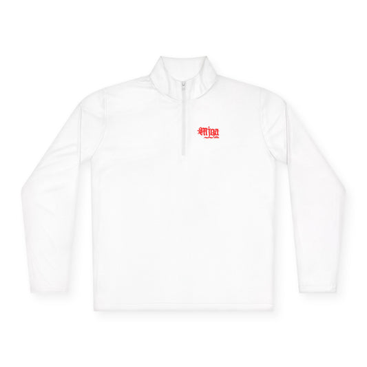 Unisex Quarter-Zip Pullover with Red Graphic Design - Perfect for Casual Outings & Sports